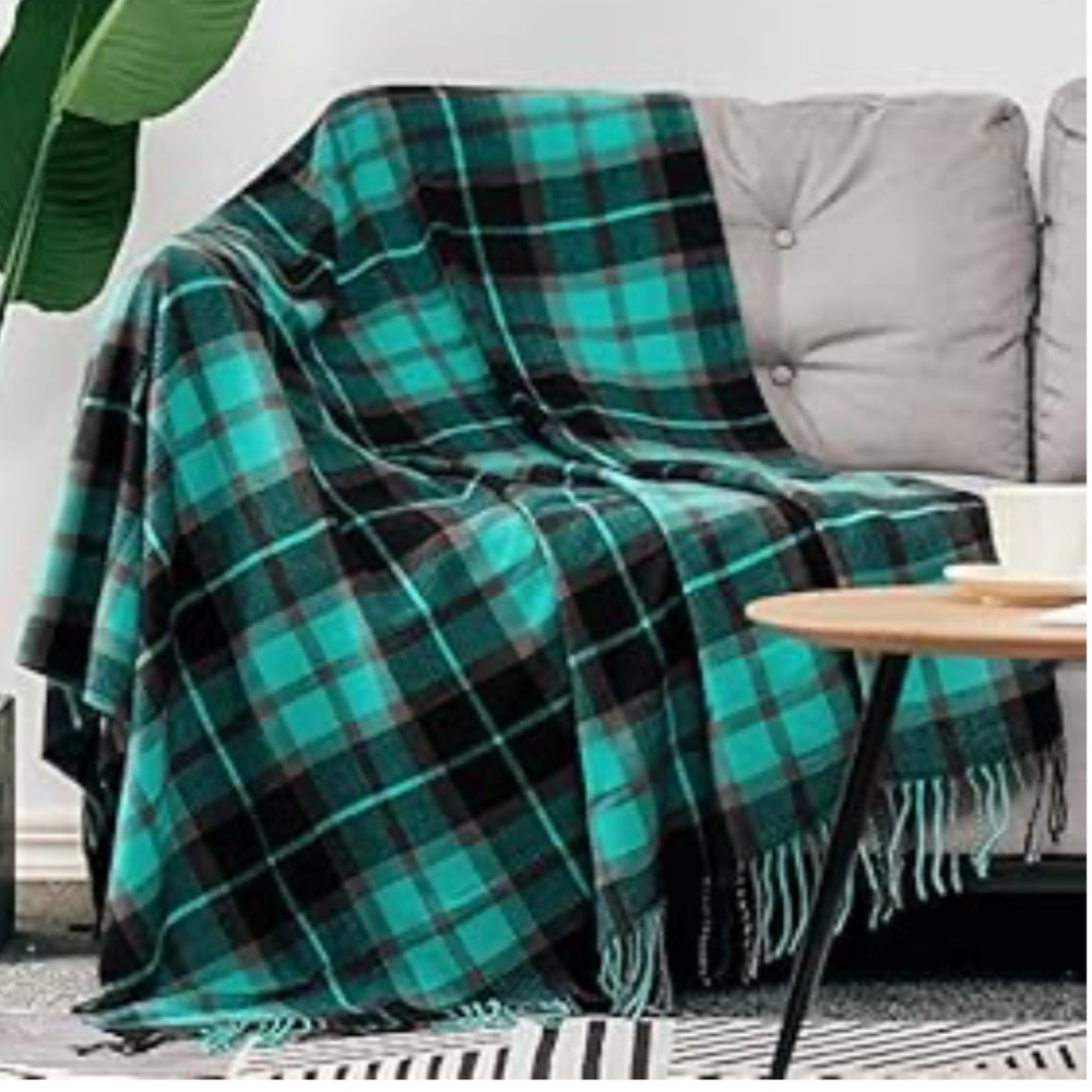Plaid tassel fringe super soft Throw Blanket